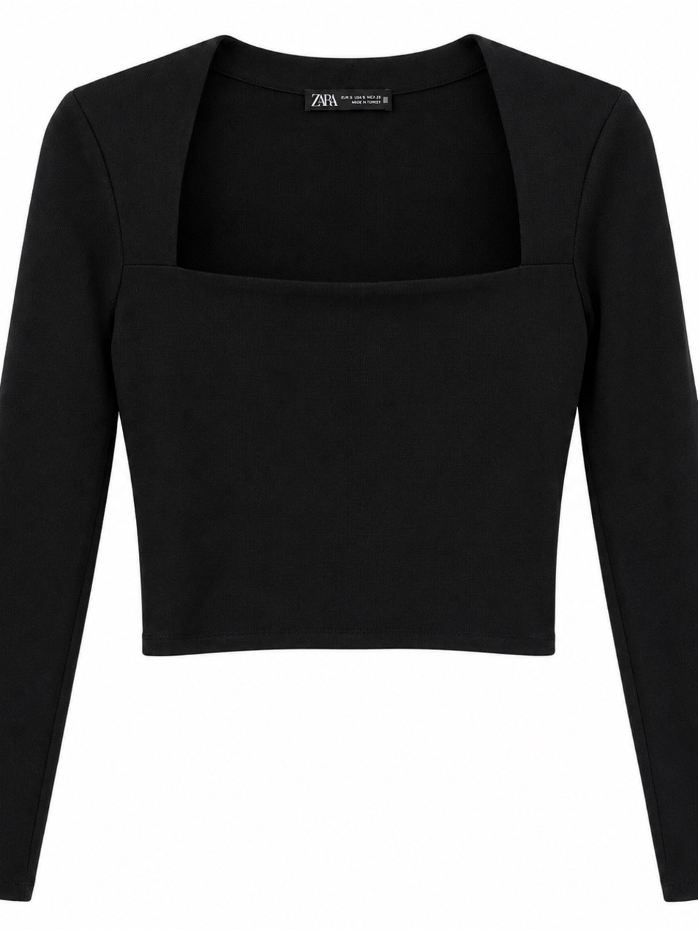 Zara Black Square Neck Long Sleeve Crop Top — Fitted Silhouette